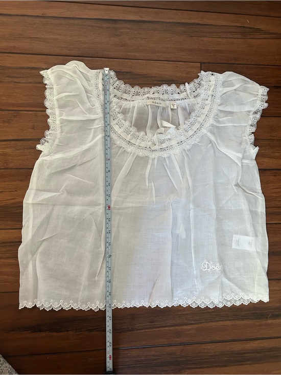 Doen Tops - Doen Marinette in Salt White Lace-Trim Peasant Blouse